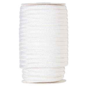 Cord, nylon, white, 8mm braided. Sold per 60-foot spool.