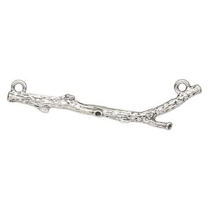 Focal, antique silver-finished pewter (tin-based alloy), 3 x 3/4 inch 3D branch with 2 loops. Sold individually.