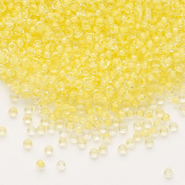 Seed bead, Dyna-Mites™, glass, pkg/1/2kg, #11 round, translucent inside dyed color yellow, (202 11/0 RR). image number 0