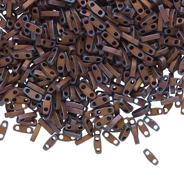 Seed bead, TILA®, glass, pkg/5g, 5x1.2mm quarter tila rectangle, opaque matte metallic dark raspberry, (QTL-2005). image number 0