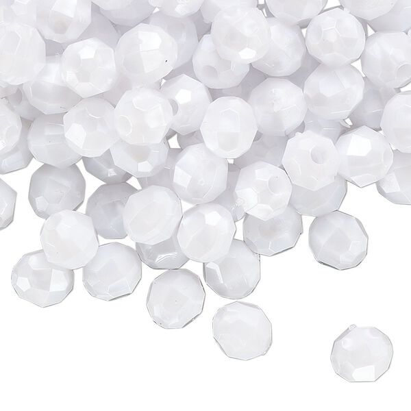 Bead, acrylic, opaque white pearl, 6mm faceted round. Sold per 100-gram pkg image number 0
