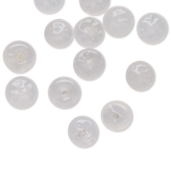 Cabochon, vintage Japanese glass, translucent white, 8mm non-calibrated half-drilled textured round. Sold per pkg of 12. image number 0