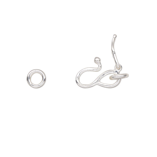Clasp, S-hook, sterling silver, 10x7mm with safety latch and (2) 4.5mm closed jump rings. Sold individually. image number 0