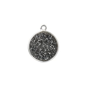 Druzy agate / sterling silver 1pkg1, electrocoated hand-cut flat round drop 15mm