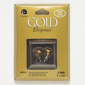 Earstud 1pkg2 gold-plated, 6mm round / open loop / earnuts, copper / lacquered 1 pair