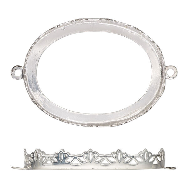 Link, sterling silver, 41.5x31.5mm oval with lotus edge and open back with 40x30mm oval cabochon bezel setting. Sold individually. image number 0