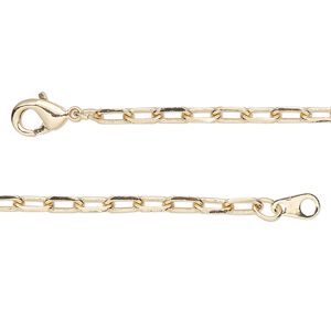 Chain 1pkg1 paperclip, 3mm / lobster claw clasp, gold-finished brass 18 inch