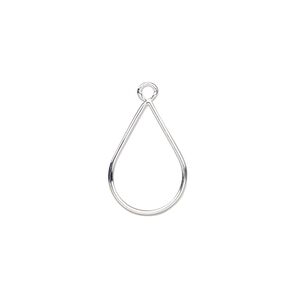 Drop, silver-plated brass, 14.5x10mm open teardrop. Sold per pkg of 20.