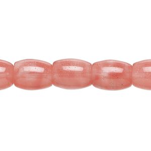 Bead, cherry "quartz" glass, 11x9mm-12x9mm barrel with 0.6-0.8mm hole. Sold per 15-1/2" to 16" strand.