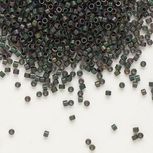Seed bead, Delica®, glass, pkg/7.5g, #11 round, opaque matte metallic iris dark green (DB-0327).
