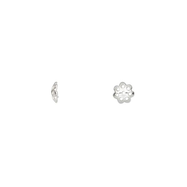 Bead cap, sterling silver, 5x1.5mm flower, fits 4-6mm bead. Sold per pkg of 10. image number 0