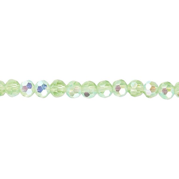 Bead 1pk 32 facets translucent lime green AB, Celestial Crystal® 4mm round 15.5-16 inch image number 0