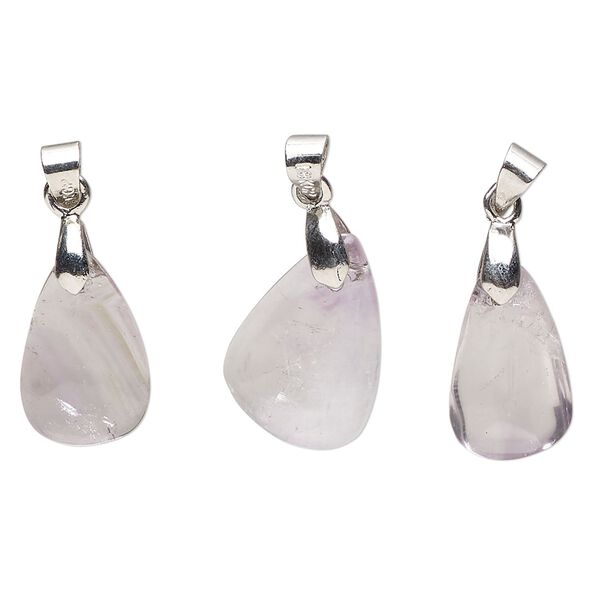 Amethyst / pewter (tin-based alloy) 1pkg3, imitation rhodium-finished teardrop freeform pendant natural 18x8mm-22x14mm image number 0