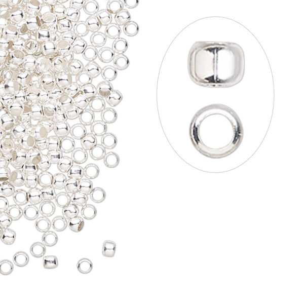Crimp, silver-finished brass, 2.5mm round, 1.5mm inside diameter. Sold per pkg of 1,000. image number 0