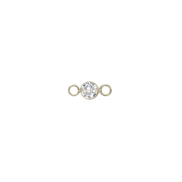 Link, cubic zirconia and 14Kt gold-filled, clear, 4.5mm round with 4mm faceted round. Sold individually. image number 0