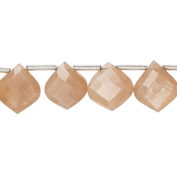 Bead, peach moonstone (natural), hand-cut 11x10mm side-drilled faceted puffed kite, B grade, Mohs hardness 6 to 6-1/2. Sold per pkg of 18. image number 0