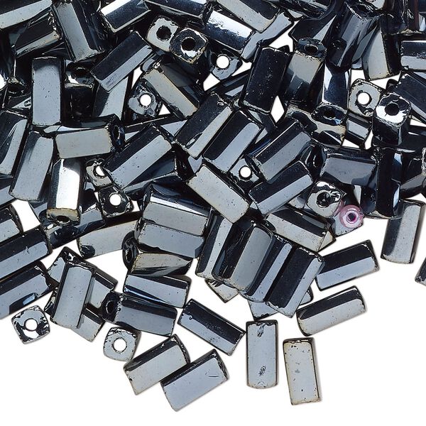 Bugle bead, glass, opaque gunmetal, 7x3mm square tube. Sold per 50-gram pkg, approximately 800 beads. image number 0