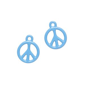 Charm, pewter (tin-based alloy) with enamel, light blue, 12mm double-sided round peace sign. Sold per pkg of 2.