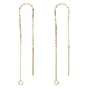 Ear thread 1pkg2 14Kt gold-filled, 3.5 inch box chain / u-shaped / open loop, 1 pair