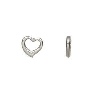 Charm, stainless steel, 10mm double-sided open heart. Sold per pkg of 2.
