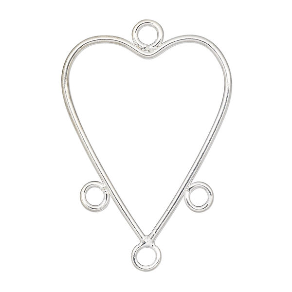 Drop, silver-plated steel, 25x22mm heart with 3 loops. Sold per pkg of 10. image number 0