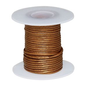 Cord, leather (coated), metallic copper, 0.5-0.8mm round. Sold per 5-yard spool.