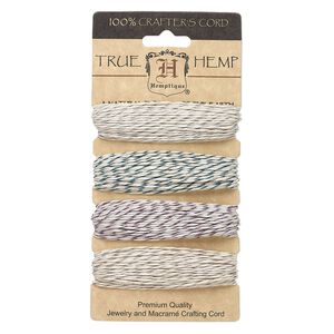 Cord, Hemptique®, hemp and polyester, assorted blue / purple / metallics, 1mm diameter, 20-pound test. Sold per pkg of (4) 30-foot sections.