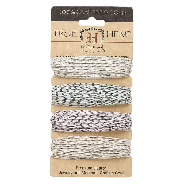 Cord, Hemptique®, hemp and polyester, assorted blue / purple / metallics, 1mm diameter, 20-pound test. Sold per pkg of (4) 30-foot sections. image number 0