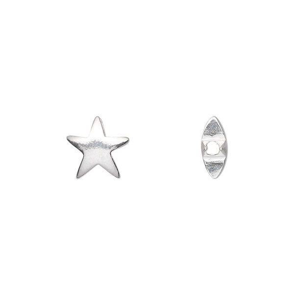 Bead, sterling silver, 9x9mm puffed star. Sold per pkg of 2. image number 0