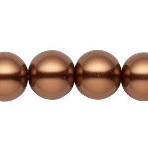 Bead, crystal pearl, antique copper, 15-16mm round. Sold per 15-1/2" to 16" strand, approximately 25 beads.