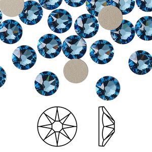 Flat back 12pk cool blue foil back, Crystal Passions® Regenerated 7.07-7.27mm rose round SS34 2088