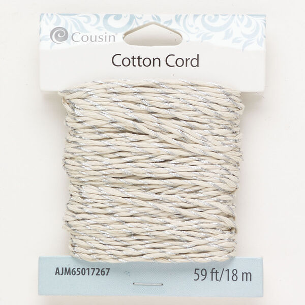 Cord 1pkg1 cotton 1mm twisted, off-white / silver 18 meters image number 0