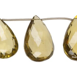 Golden quartz 1pkg11, hand-cut top-drilled faceted puffed teardrop bead 20x13mm-27x18mm