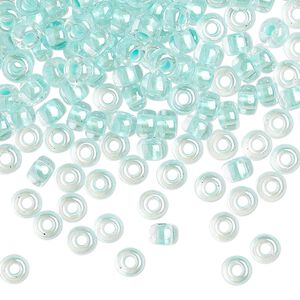 Seed bead, Miyuki, glass, pkg/25g, #6 rocaille, translucent aqua-lined pearlized crystal clear, (RR-4610).