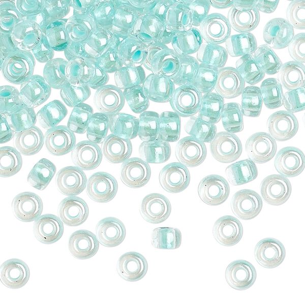 Seed bead, Miyuki, glass, pkg/25g, #6 rocaille, translucent aqua-lined pearlized crystal clear, (RR-4610). image number 0