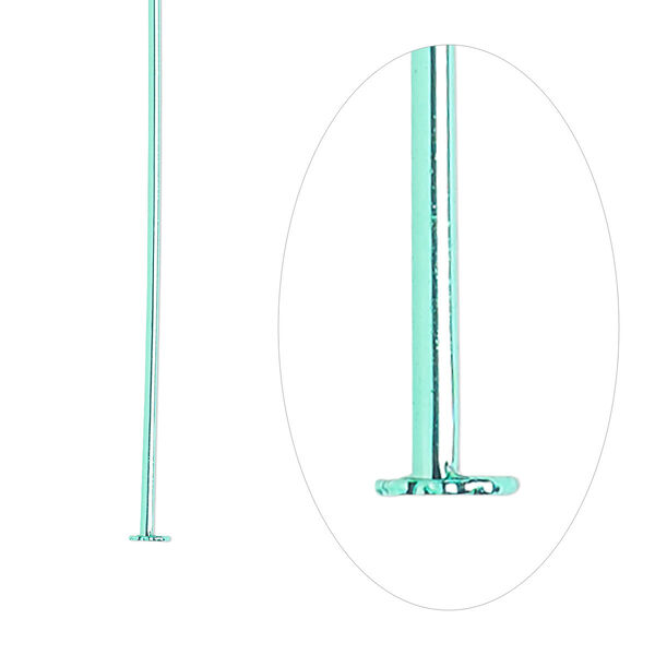 Head pin, electro-coated brass, green, 1-1/2 inches, 21 gauge. Sold per pkg of 10. image number 0
