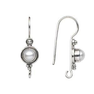 Ear wire fishhook 1pkg2 sterling silver / cultured freshwater pearl, 29mm / 5.5mm round / open loop, 19 gauge 1 pair