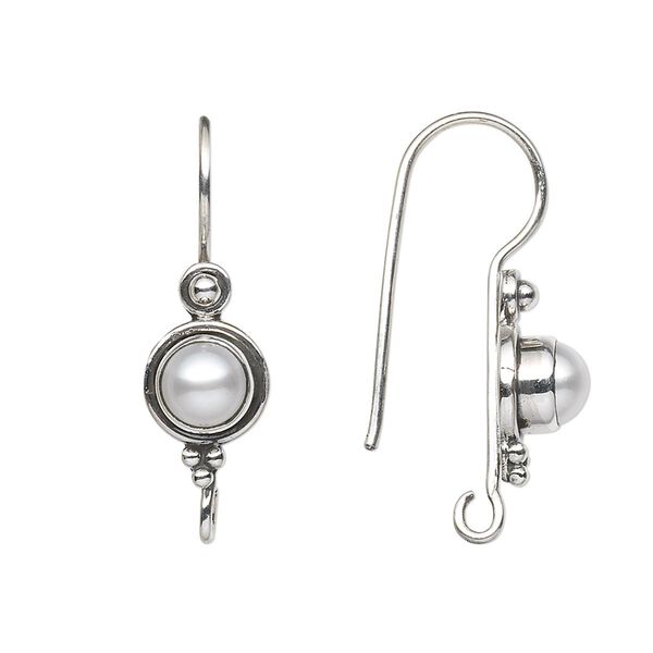 Ear wire fishhook 1pkg2 sterling silver / cultured freshwater pearl, 29mm / 5.5mm round / open loop, 19 gauge 1 pair image number 0