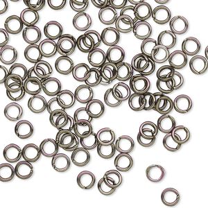 Jump ring, anodized aluminum, gunmetal, 4mm round, 2.4mm inside diameter, 20 gauge. Sold per pkg of 100.