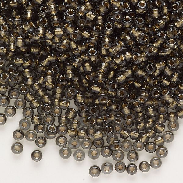 Seed bead, glass, pkg/50g, #8 rocaille, transparent color-lined bronze smoky quartz. image number 0