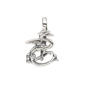 Bail, donut, antiqued sterling silver, 26x17mm dragon, 11mm grip length. Sold individually.