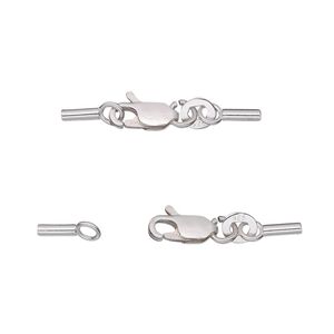 Clasp lobster claw 1pkg1 sterling silver, 28x5mm / fits 1mm cord, 1-strand