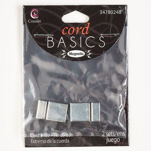 Clasp magnetic 1pkg2, 20x13mm rectangle / fits 9.8x2.4mm-11x2.8mm cord, silver-finished brass 1-strand