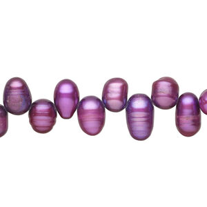 Freshwater pearl 1pkg1, top-drilled rice, 14 inch plum 7x5mm-11x6mm cultured