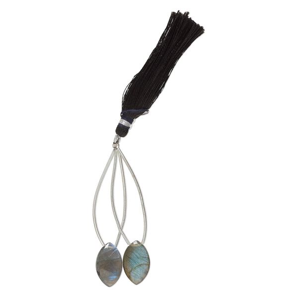 Labradorite 1pkg2, hand-cut top-drilled puffed marquise bead natural 18x11mm image number 1