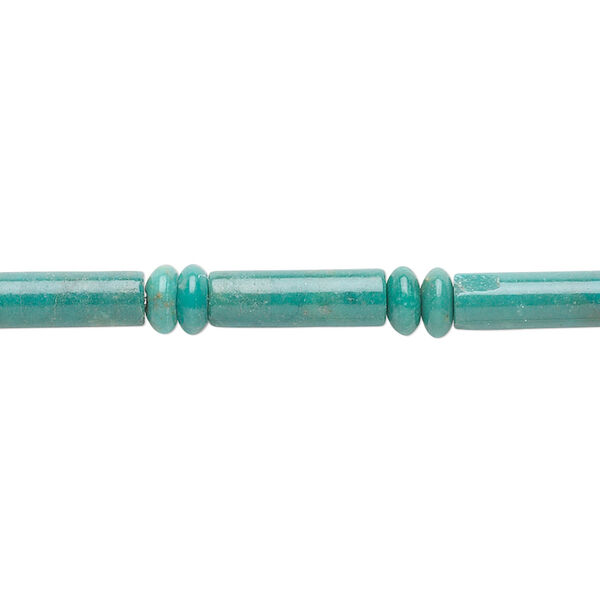 Bead, turquoise (dyed / stabilized), Southwestern-style, 14x5mm round tube with 5x2mm rondelle, B grade, Mohs hardness 5 to 6. Sold per 15-1/2" to 16" strand. image number 0