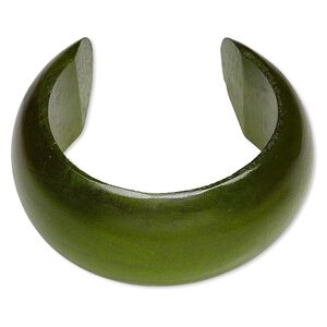 Bracelet, cuff, wood (dyed / waxed), light forest green, 36mm wide hand-carved rounded band, 2-1/2 inch inside diameter. Sold individually.