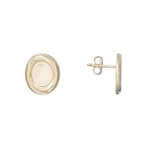Earstud 1pkg2 14Kt gold-filled, 12x10mm oval /8x6mm oval bezel cab setting / earnuts, 1 pair