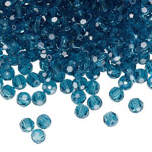 Bead 144pk indicolite, Preciosa Czech crystal 4mm round