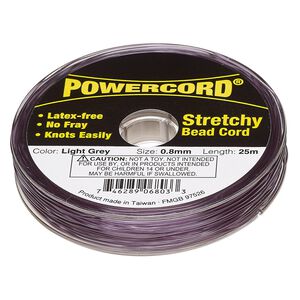 Cord, Powercord®, elastic, light grey, 0.8mm, 8.5-pound test. Sold per 25-meter spool.